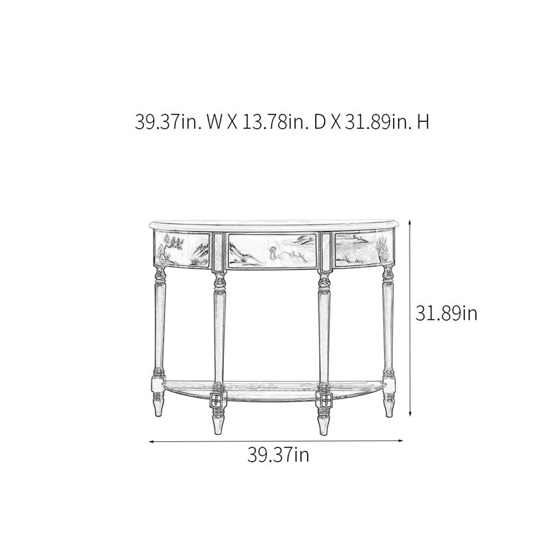 Half Circle Hand Drawn Console Table, 31.89" H x 39.37" W x 13.78" D