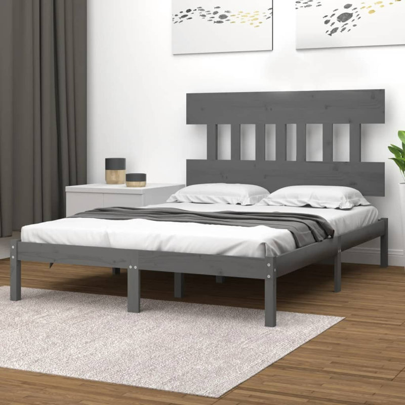 Bed Frame Solid Wood, White, European Kingsize (160 x 200cm)