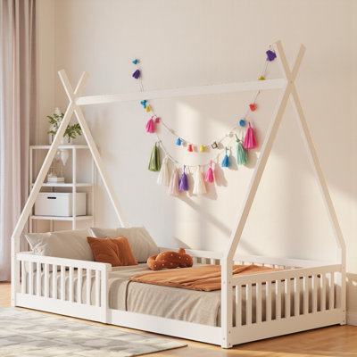 Twin Size House Platform Bed With Guardrail