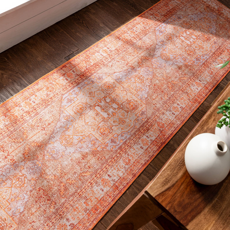 Nile Vintage Medallion Flatweave Rust Area Rug, Runner 76 x 300 cm