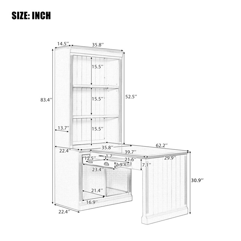 83.4"Tall Bookshelf With Writing Desk, Modern Bookcase With Study Desk, Workstation With Storage Shelf,Storage Bookcase With Open Shelves And LED Lighting For Living Room,Home Office