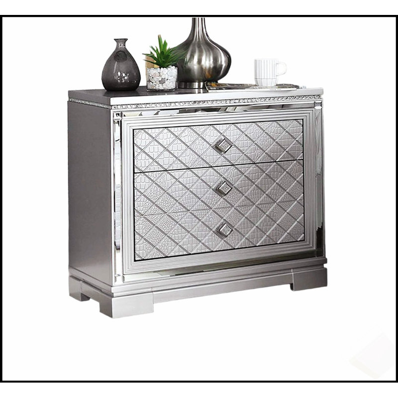 Table de chevet moderne avec tiroir à bijoux caché, chargement USB et poignée carrée chromée pour un rangement élégant dans la chambre à coucher