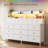 51.2" W Dresser For Bedroom With 13 Drawers And Led Light, Long Dressers With 3-Tier Open Shelf-1423825225