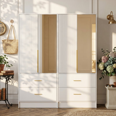 Mirrored Wardrobe Set With Drawers