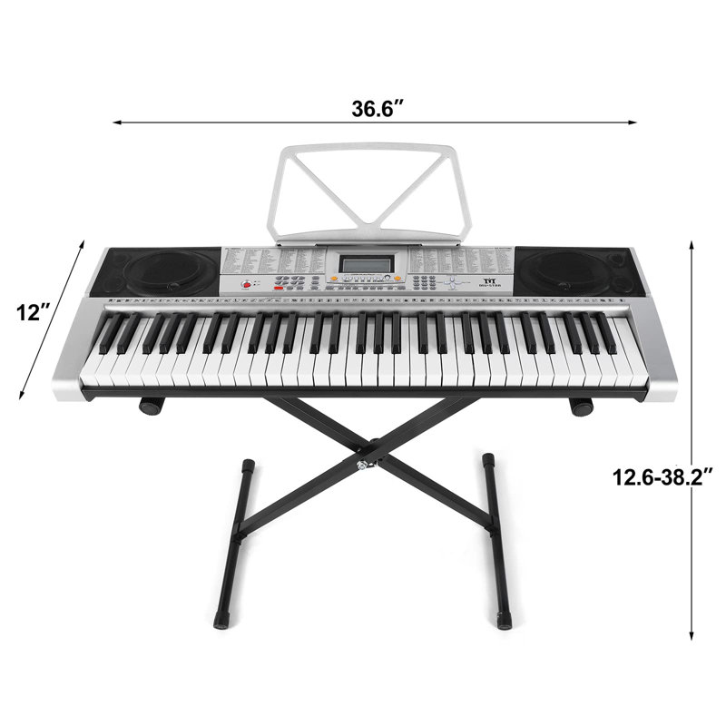 61 touches pour clavier de piano 61 touches, clavier de piano électrique avec touches lumineuses, piano à clavier pour débutants, support pour piano, écran ACL, écouteurs, microphone, cadeaux d'anniversaire pour enfants