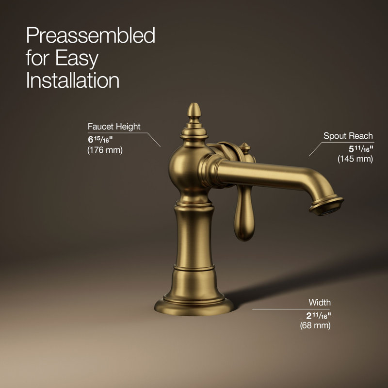 Artifacts® Single Hole Bathroom Faucet with Drain Assembly, Brushed Brass