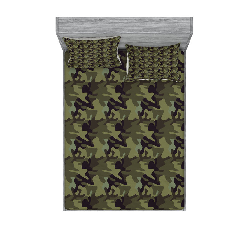 Drap-housse et coussin décoratif kaki Ambesonne vert armée brun ardoise, Ensemble de draps pour très grand lit californien