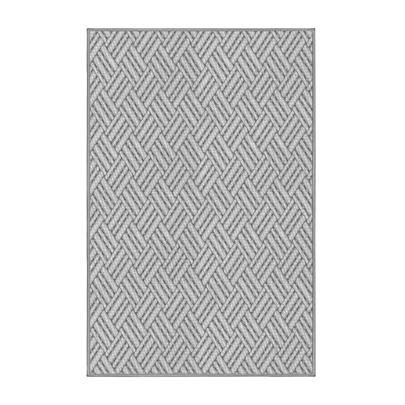 Laine tissée à la machine à motifs géométriques et Tapis décoratif gris polyester, Rectangle 5 pi x 7 pi