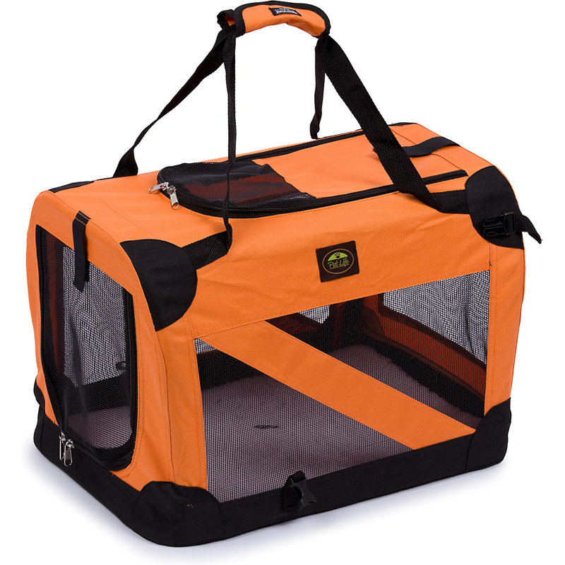 Large Orange Nylon Soft-Sided Dog Crate with Mesh Panels