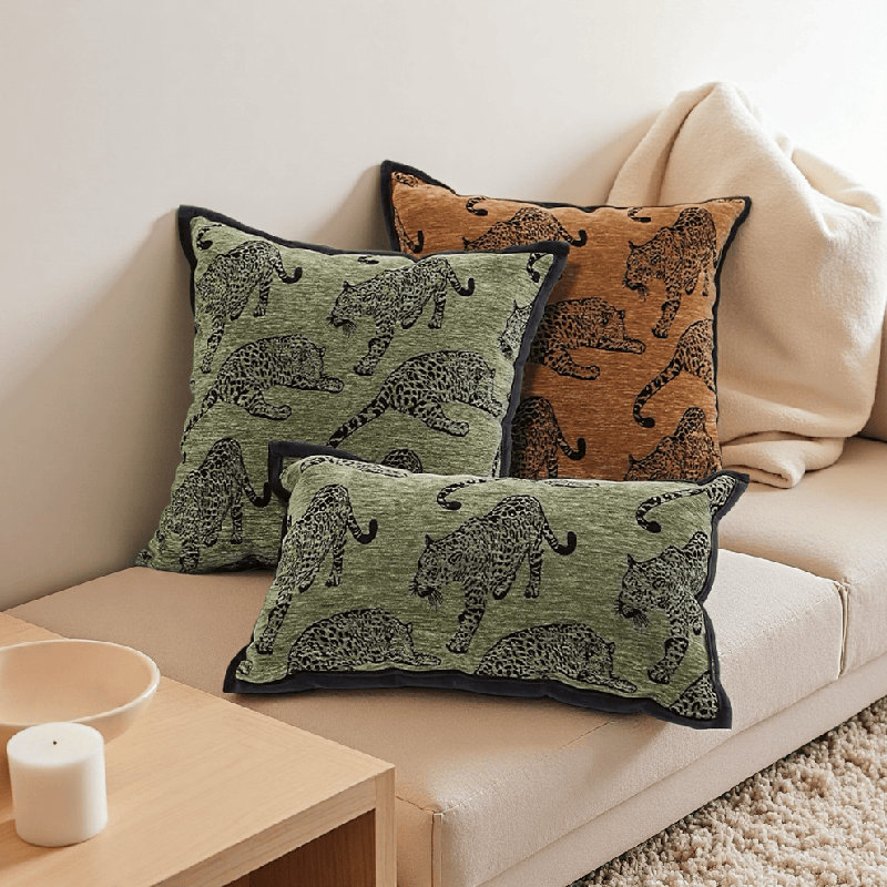 Housse de coussin décorative luxueuse à motif léopard français 45 x 45 cm (paquet de 2) - Vert, Vert