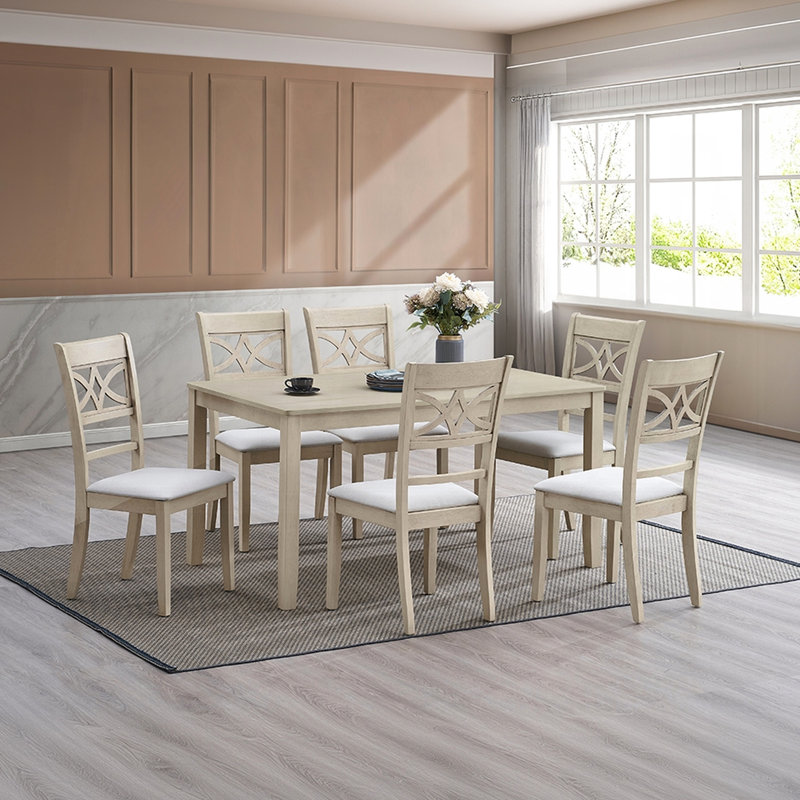 Ensemble repas 7 pièces avec table rectangulaire et 6 chaises d'appoint, gris antique, design contemporain gris, look, sièges