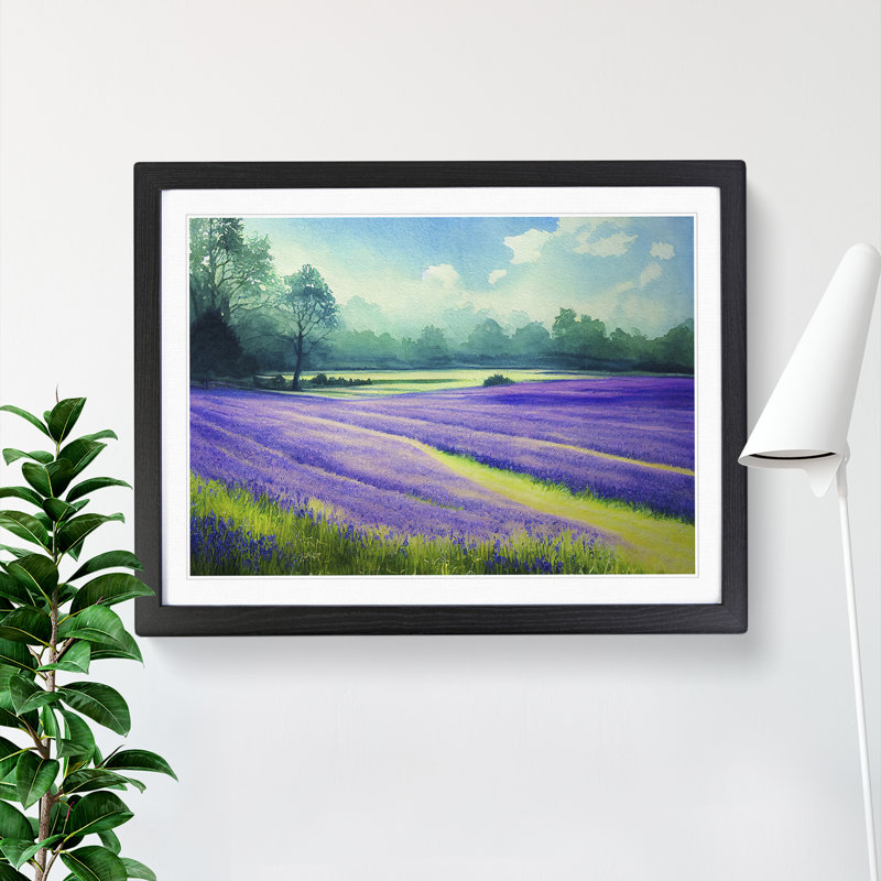 Bluebell Field In Watercolour Vol.3 - Single Picture Frame Painting, 46cm H x 64cm W x 2cm D, Black Framed