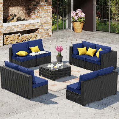 8-Person Patio Furniture Set Rattan Modular Conversation Sets Outdoor Seating Sofa Group With Coffee Table