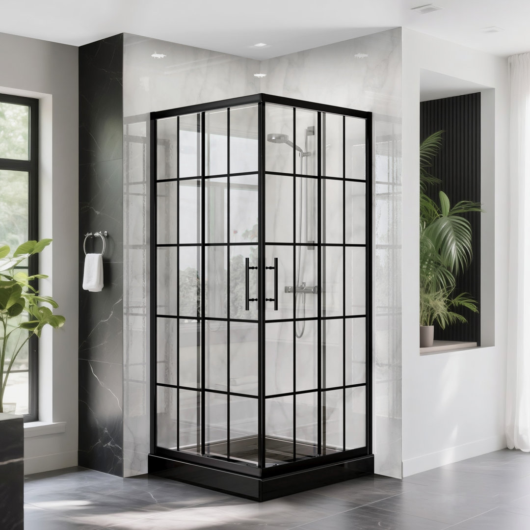 33 7/8" D x 33 7/8" W x 72" H Matte Black Shower Door with Aluminum Frame and Tempered Glass CKB