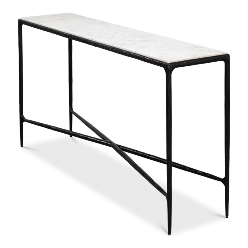 White Marble and Black Iron Rectangular Console Table
