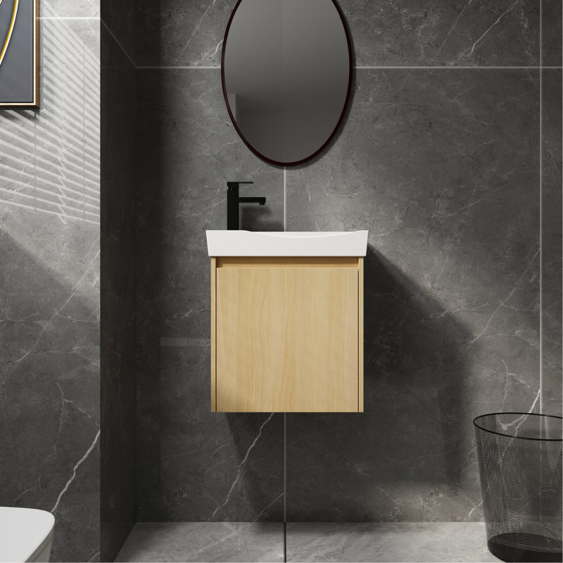 Ensemble de meuble-lavabo mural 20 po avec lavabo en céramique, armoire de rangement avec portes, ensemble d'armoire de salle de bain