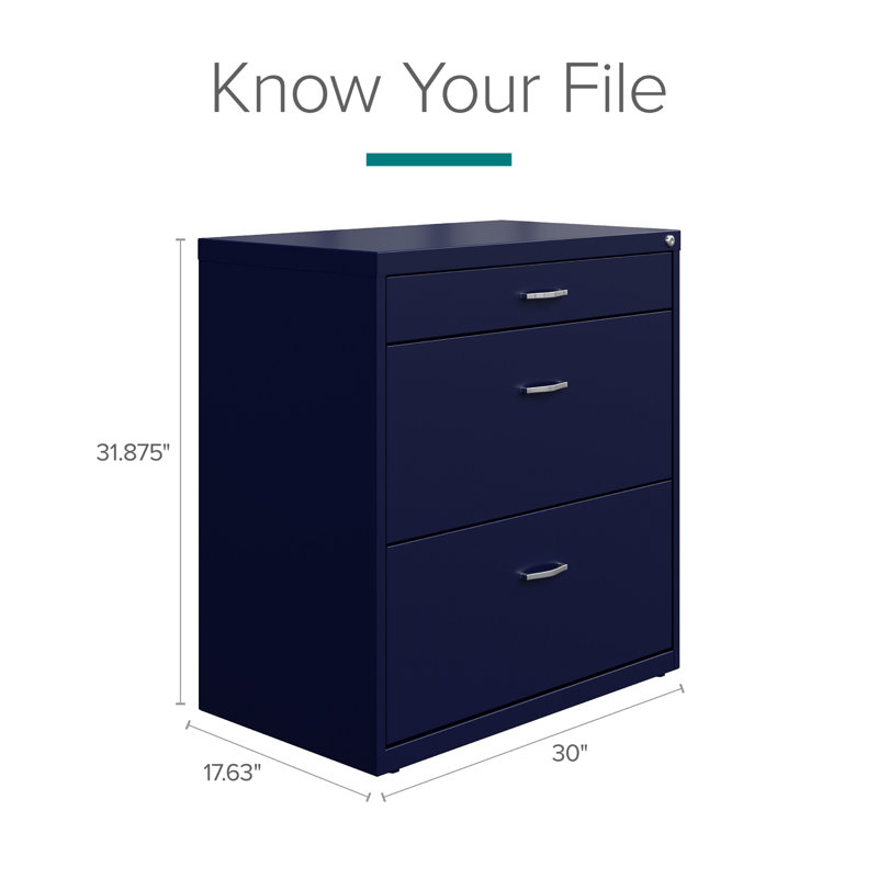 Navy 3-Drawer Lockable Steel Lateral Filing Cabinet