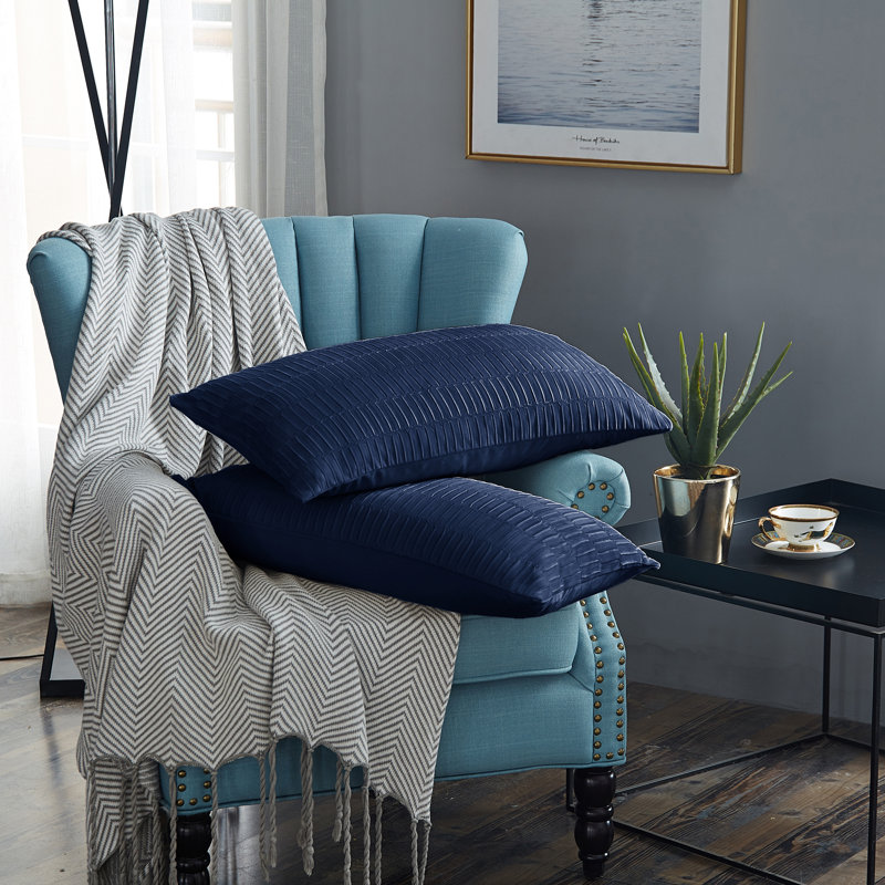 Pleated Velvet Lumbar Pillow Covers, Blue