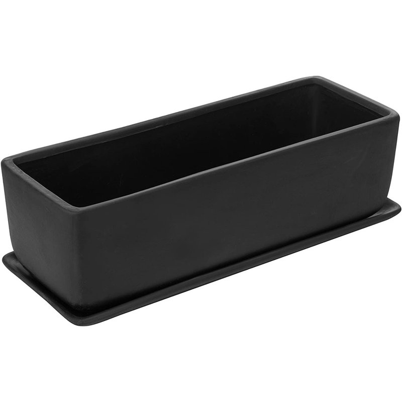 Pot d'intérieur en céramique, plante grasse rectangulaire, Noir, H 8 po x l 17 po x P 9 po
