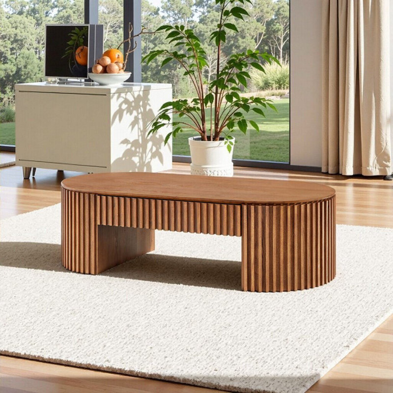 Table basse ovale en MDF avec tiroir, Brun