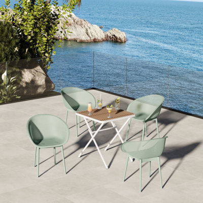 Ensemble de 2 chaises longues pâle avec table moderne kaki / blanche, plastique PP résistant aux intempéries, PP de haute qualité, pieds en métal, plateau de table ergonomique pliable, patins antidérapants
