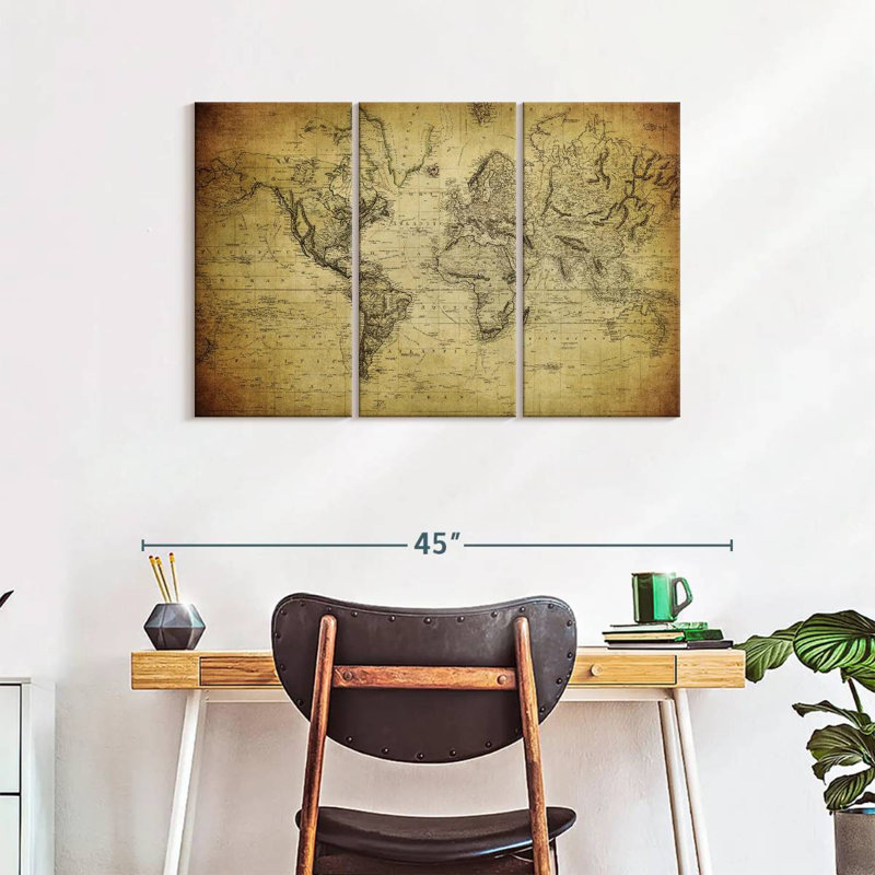 Carte du monde Aliaz sépia, H 24 po x l 38 po