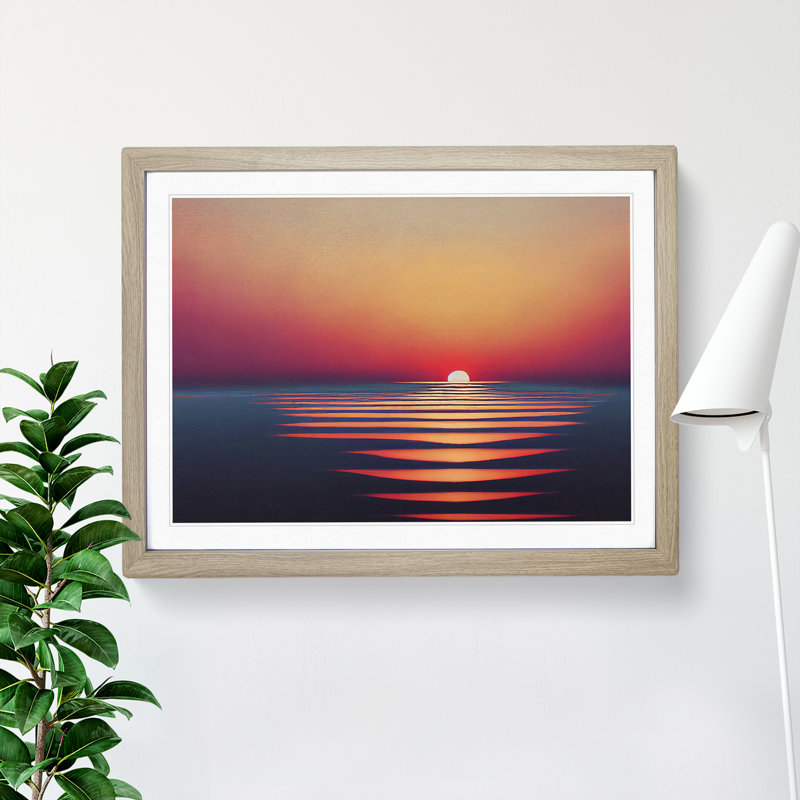 Victorious Seascape At Sunset - Framed Print, 46cm H x 64cm W x 2cm D, Oak