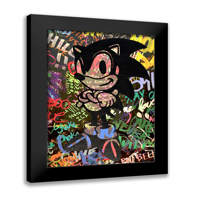 Sonic The Hedgehog Graffiti Pop Art-Giclée sur papier avec cadre noir vertical, H 16 po x l 13 po x P 2 po