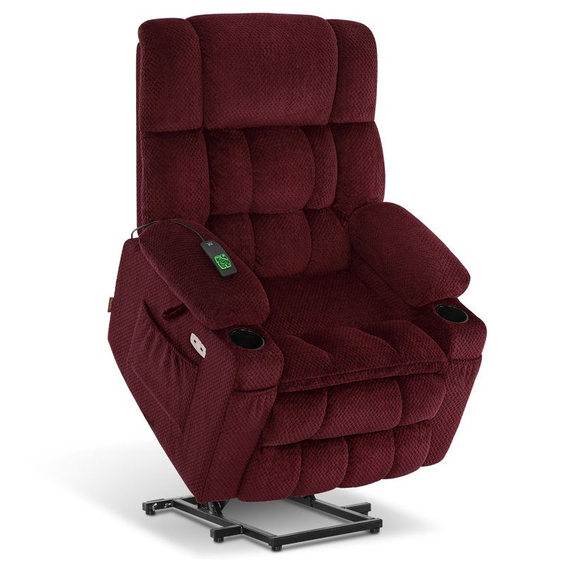 Large Dual Motor Power Lift Recliner Infinite Position with Massage and Heat for Tall People, Fabric, Burgundy