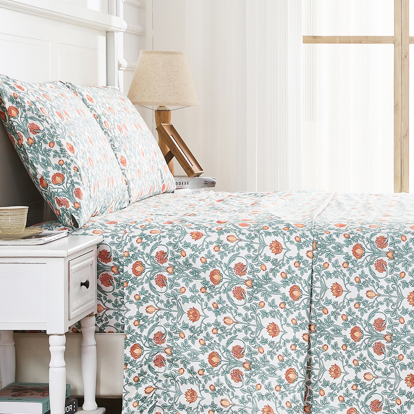 Simba FLORAL SS, Queen Sheet Set + 2 Standard Pillowcases, Orange
