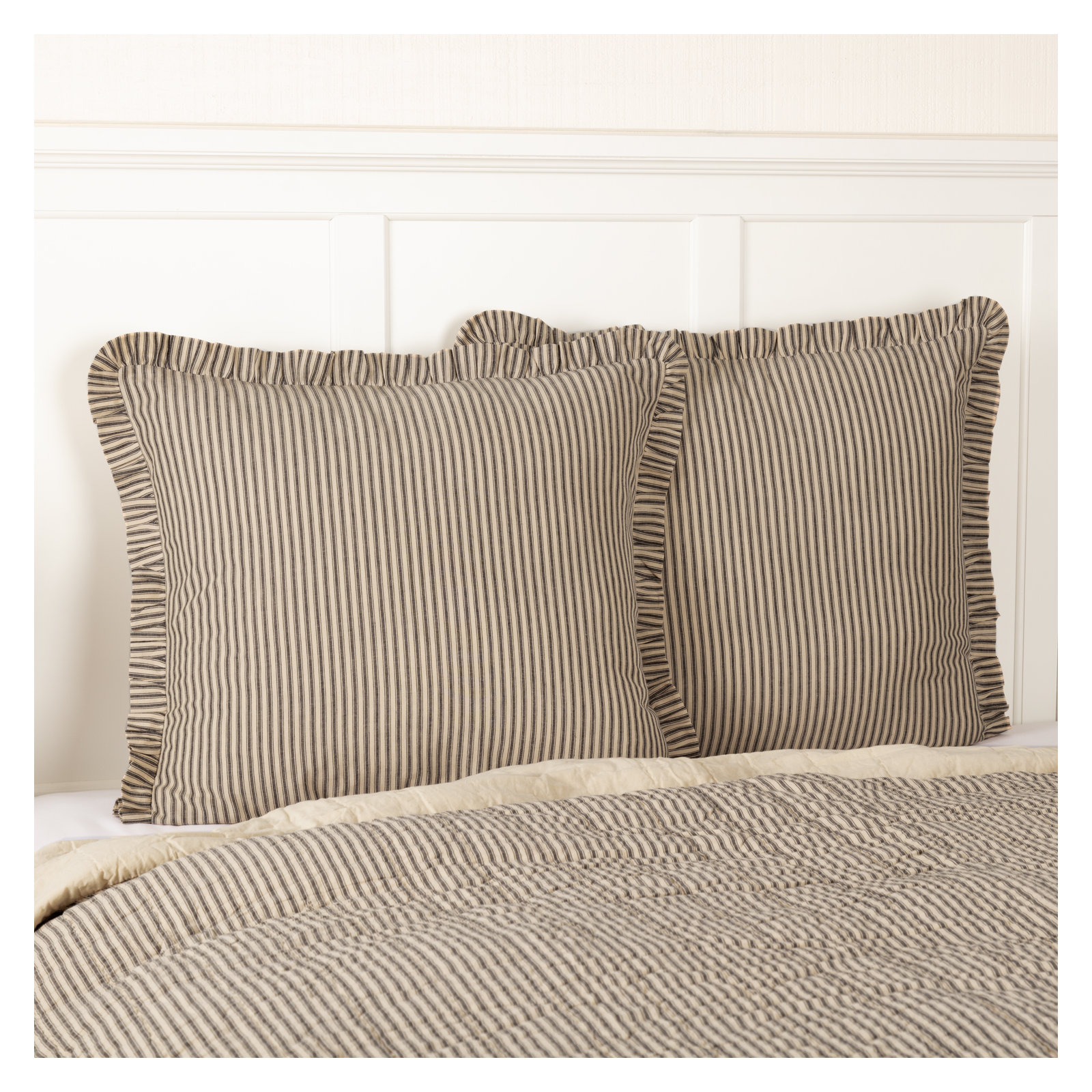 Cotton Sham Set, Dark Crème, Coal Black