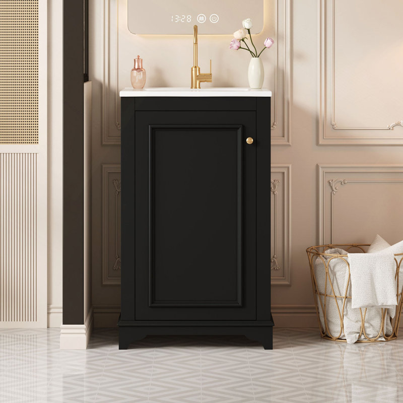 Meuble-lavabo de 20 po avec lavabo en céramique, ensemble de meuble-lavabo simple autoportant avec porte à fermeture douce, tablette réglable, style moderne.
