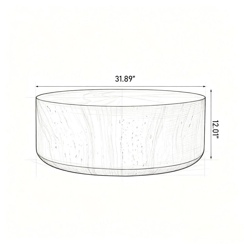 Table basse cylindrique ronde en imitation travertin MgO, table d'appoint basse, idéale pour l'intérieur et l'extérieur (salon, terrasse), diamètre 81 cm x hauteur 30,5 cm