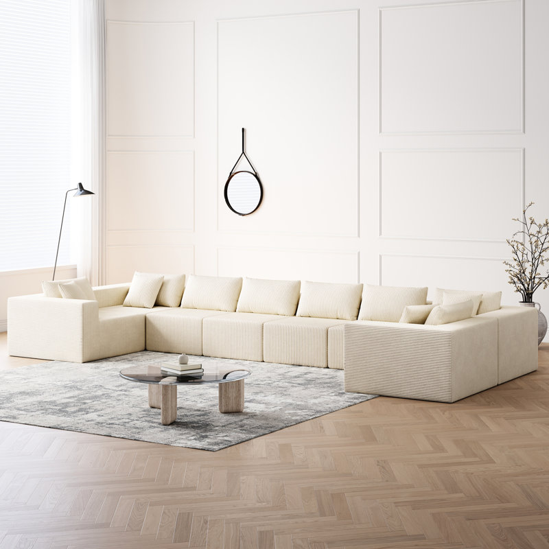Canapé modulaire de 188 pouces en velours côtelé de luxe de 88 pouces, combinaison de 8 pièces en forme de L pour la chambre à coucher, sans assemblage, canapé modulaire de style minimaliste, 4 sièges confortables et une installation facile