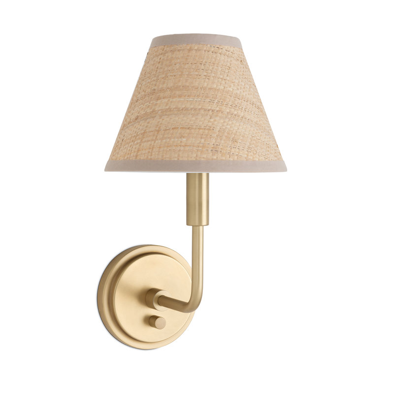 Polly Sconce Single (Blackened Brass with Rattan Shade), Natural Brass