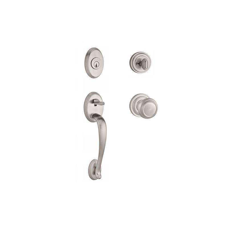 Columbus Handleset with Single Cylinder Deadbolt and Door Knob and Rosette, Keyed Alike, Satin Nickel, Yes