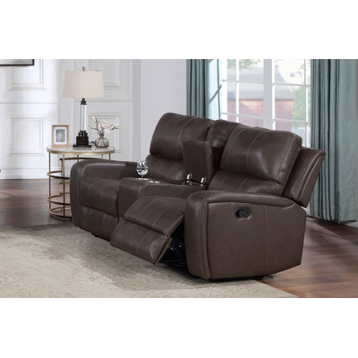 Joela Leather Console Loveseat W/ Dual Recliners