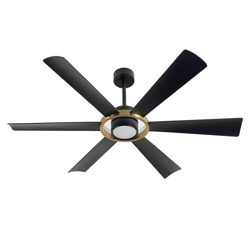 Grand ventilateur de plafond moderne 60 po avec lumières DEL et télécommande, Noir, Noir et or