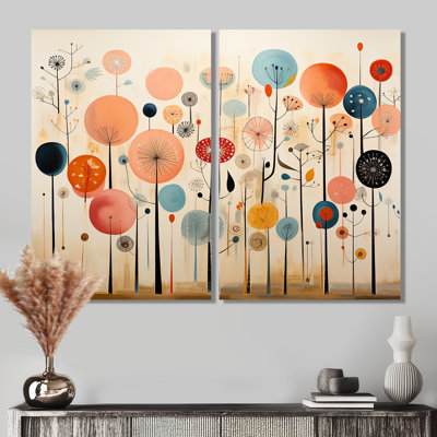 Papier peint coloré Mid Mid Century Whimsical - impressions multicolores modernes sur toile