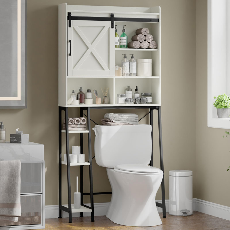 Farmhouse Style Freestanding Over Toilet Storage Cabinet, White
