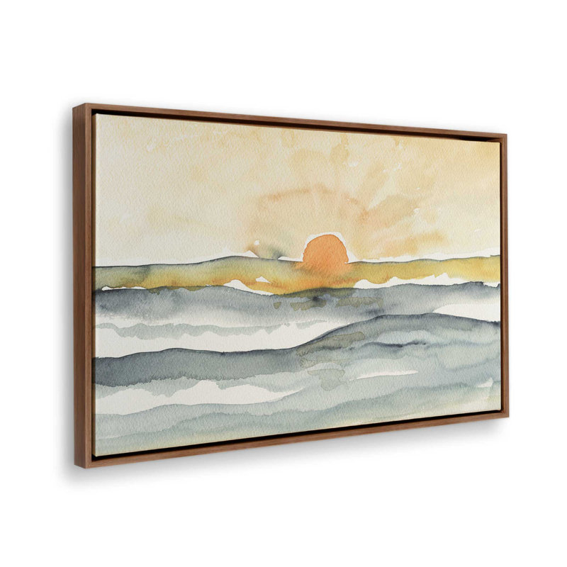 Horizon doux, H 8,75 po x l 12,75 po, Toile avec cadre, Noyer