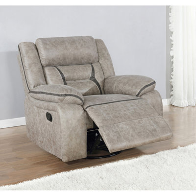 Brazelton Taupe Upholstered Swivel Glider Recliner With Pillow Top Arms