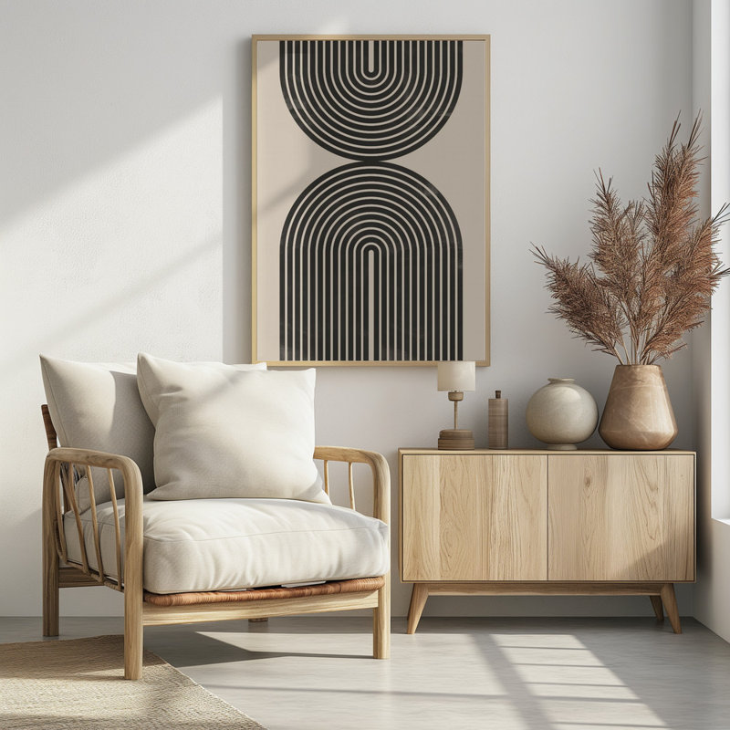 "Black Arch Line Art", art mural texturé encadré, Cadre doré, H 14 po x l 10 po