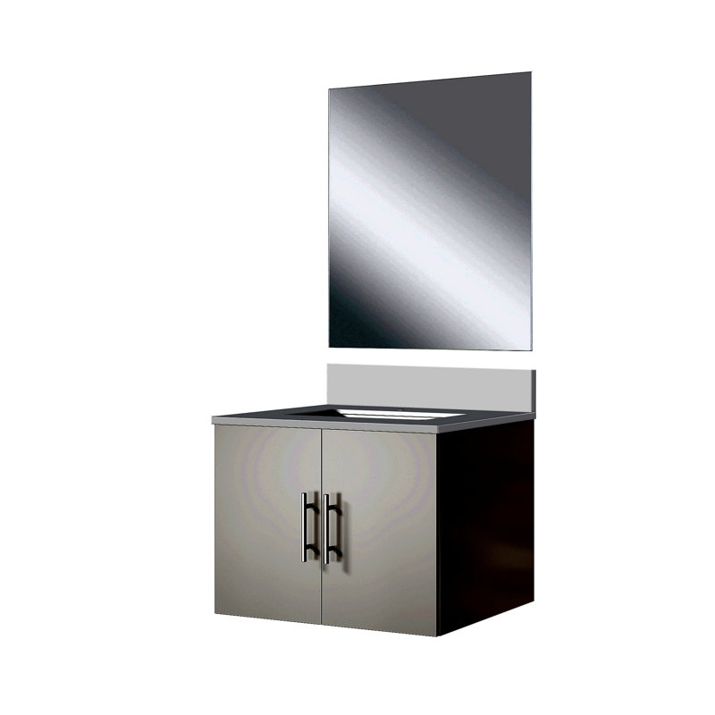 Meuble-lavabo simple 24 po X P 22 po P, comptoir en quartz et Miroir, Blanc lustré, Blanc lustré