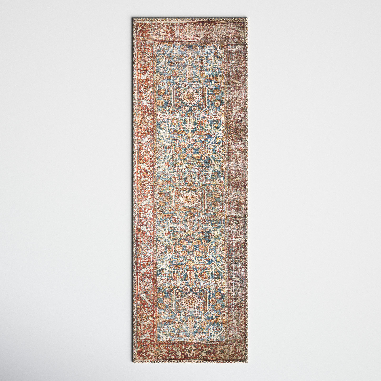 Pratt Oriental Area Rug in Ocean/Rust, Runner 2'6" x 7'6"