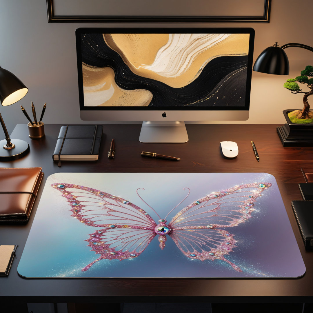 Glitter Butterfly Desk Mat