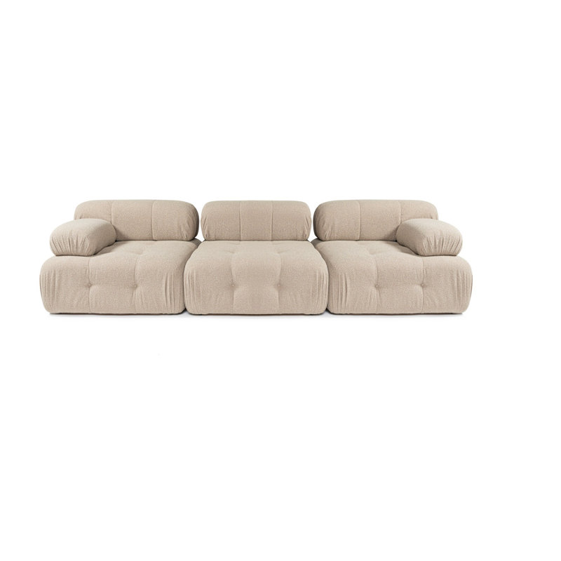 Stylish 3-Seat Sofa, Peach Color, 118.1 x 39.4 x 31.5 inches | Beech Wood & Chipboard Frame, 100% Polyester Fabric | 28 DNS Soft Foam & Silicon for Comfort | Easy Care Dry-Cleanable Upholstery, Modern Design