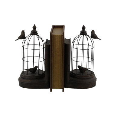 Bird Decorative Black Bookends with Cages