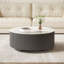 Table basse ronde moderne mobile avec roulettes, 2 tiroirs, plateau en marbre fritté à motif marbré-132967158
