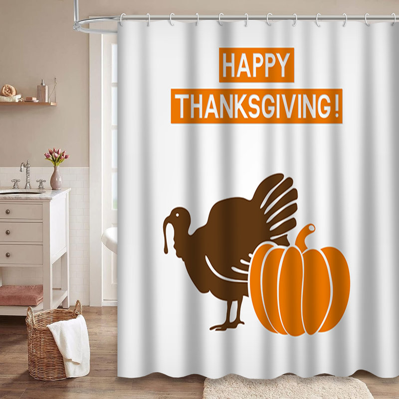 Rideau de douche Thanksgiving Dinde Happy Pumpkin avec 12 crochets, L 72 po x l 78 po